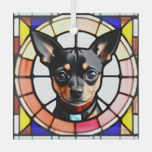 Miniature Pinscher "Stained Glass"  Glass Tree Decoration