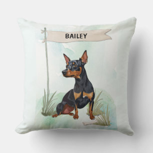 Miniature Pinscher Watercolor Personalised Dog Cushion