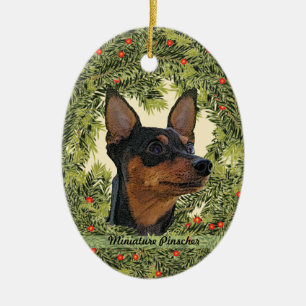 Miniature Pinscher Wreath Ceramic Tree Decoration