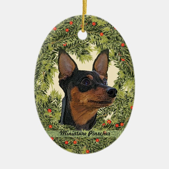 Miniature Pinscher Wreath Ceramic Tree Decoration (Front)