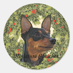 Miniature Pinscher Wreath Classic Round Sticker
