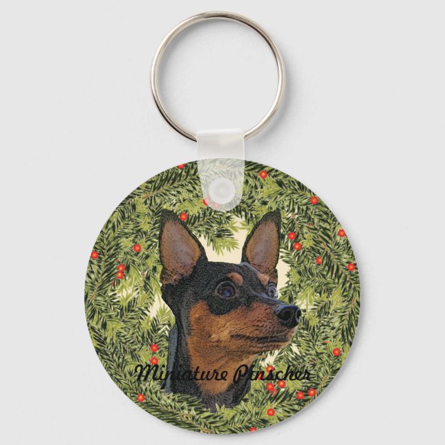 Miniature Pinscher Wreath Key Ring (Front)