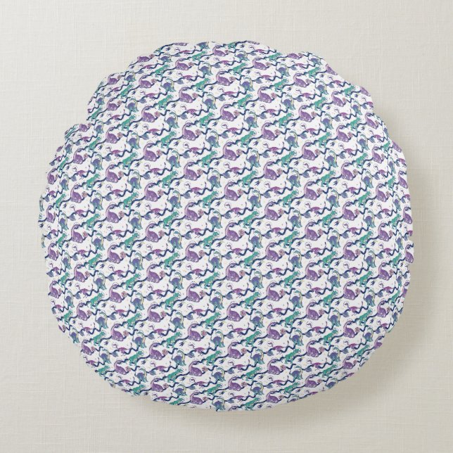 Miniature Playful Dinosaurs Pattern Round Cushion (Front)
