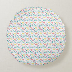 Miniature Playful Dinosaurs Pattern Round Cushion