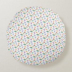 Miniature Playful Dinosaurs Pattern Round Cushion