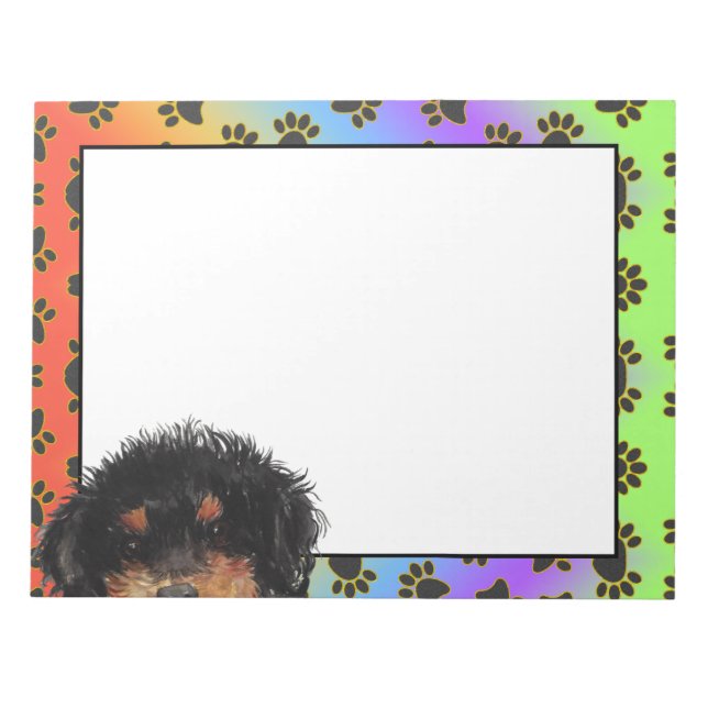 Miniature Poodle colourful dog paw pattern Notepad (Front)
