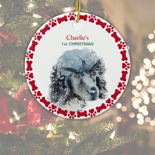 Miniature Poodle Personalized Watercolor Christmas Ceramic Ornament