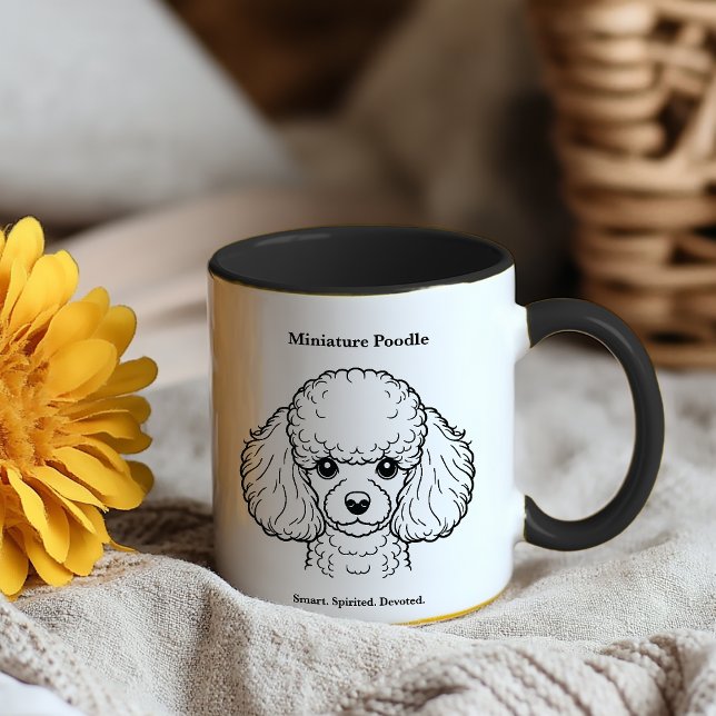 Miniature Poodle Portrait Black Line Illustration Coffee Mug (Creator Uploaded)