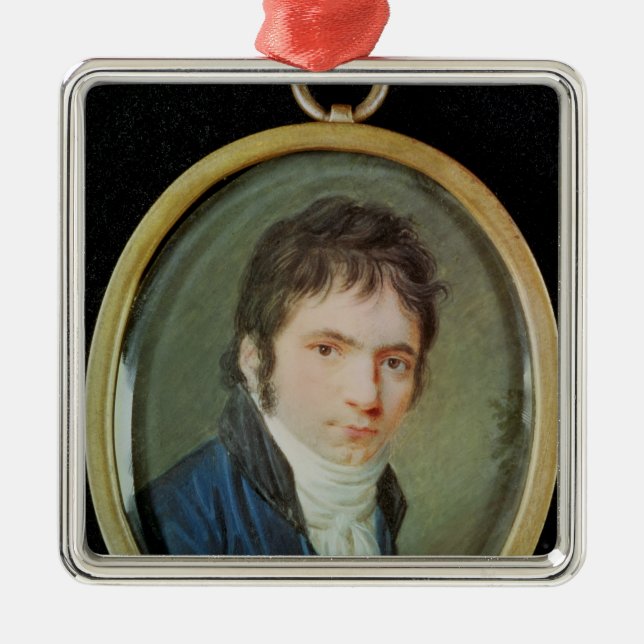 Miniature Portrait of Ludwig Van Beethoven , 1802 Metal Ornament (Front)