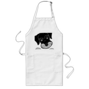 miniature schnauzer black and silver peeking long apron