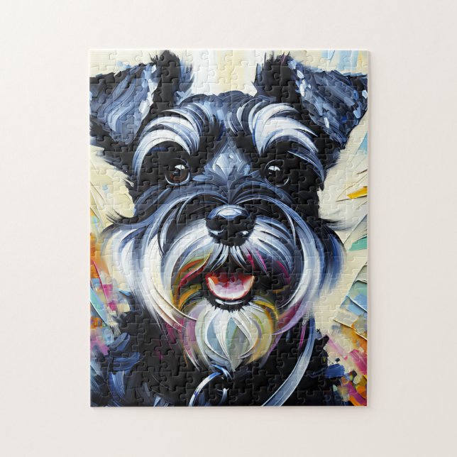 Miniature Schnauzer - Black | Silver Acrylic Print Jigsaw Puzzle (Vertical)