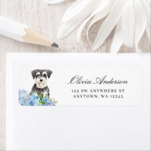 Miniature Schnauzer Blue Hydrangea Return Address Label