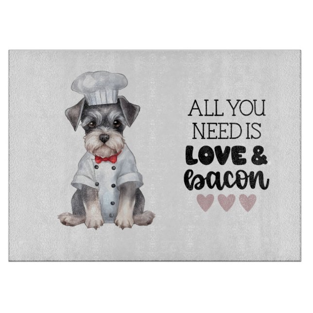 Miniature Schnauzer Chef Love & Bacon  Cutting Board (Front)