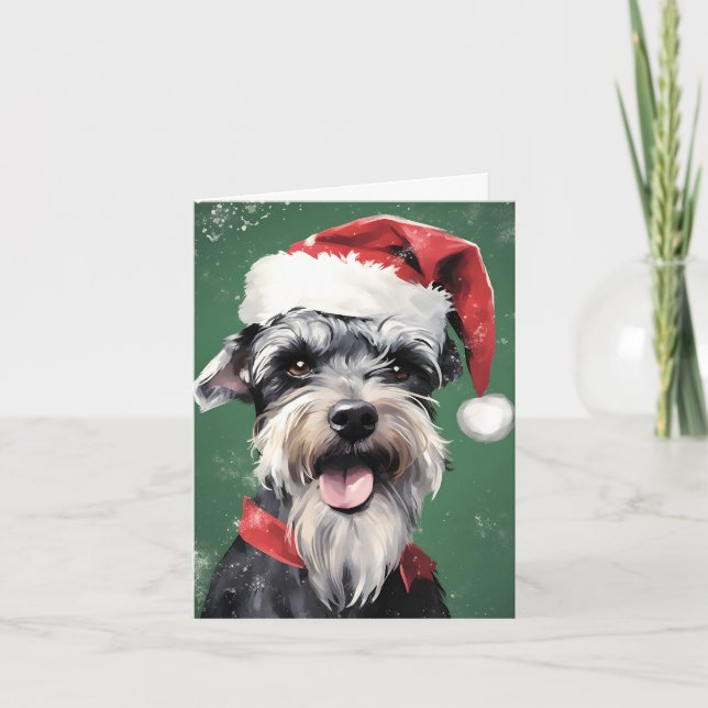 Miniature Schnauzer Christmas brush painting artwo Card (Front)
