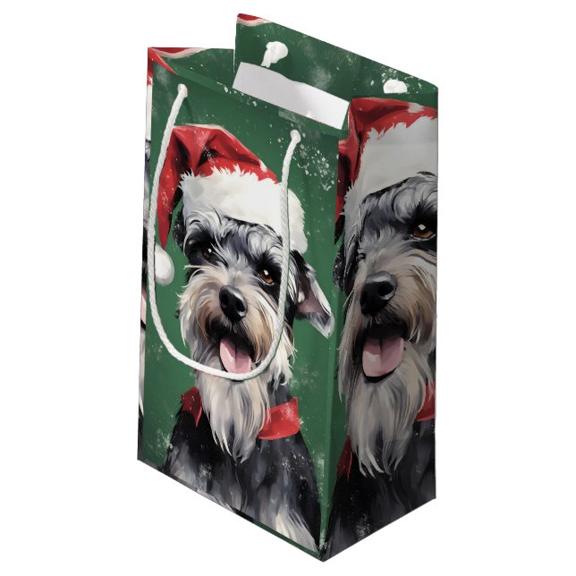 Miniature Schnauzer Christmas brush painting artwo Small Gift Bag (Back Angled)