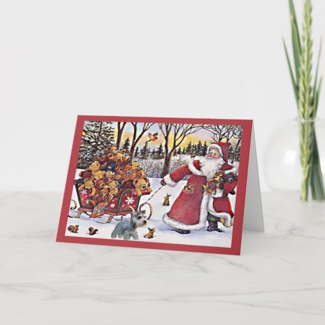 Miniature Schnauzer Christmas Card Santa Bears (Front)