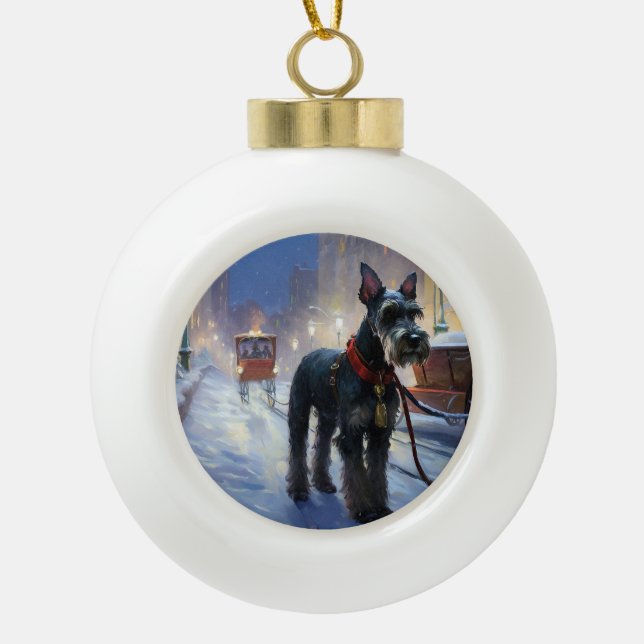 Miniature Schnauzer Christmas Festive Season Ceramic Ball Christmas Ornament (Front)