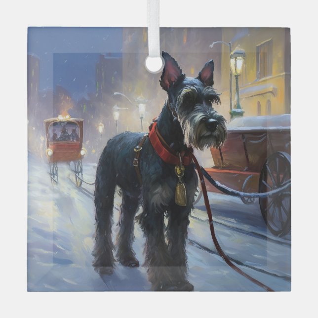 Miniature Schnauzer Christmas Festive Season Glass Tree Decoration (Front)