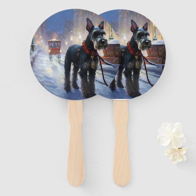 Miniature Schnauzer Christmas Festive Season Hand Fan (Front and Back)