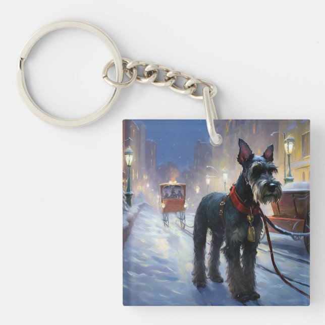 Miniature Schnauzer Christmas Festive Season Key Ring (Front)