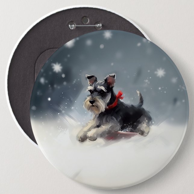 Miniature Schnauzer Christmas snow winter 6 Cm Round Badge (Front & Back)