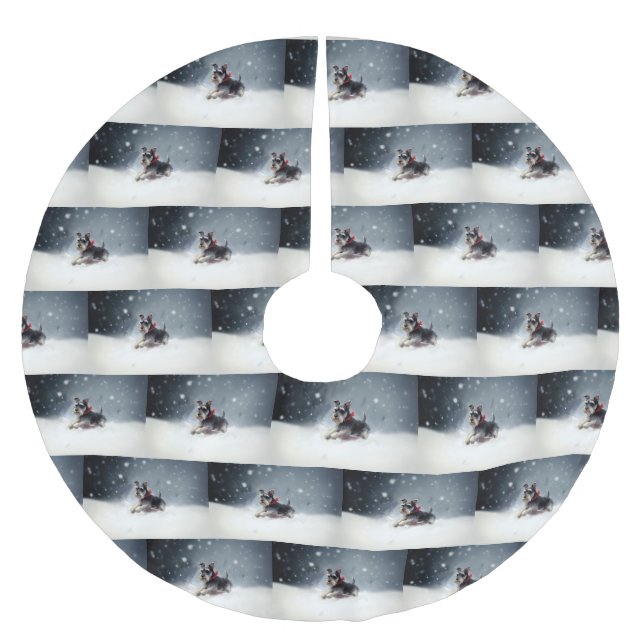 Miniature Schnauzer Christmas snow winter Brushed Polyester Tree Skirt (Front)