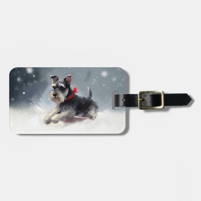 Miniature Schnauzer Christmas snow winter Luggage Tag (Front Horizontal)