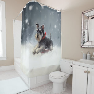 Miniature Schnauzer Christmas snow winter Shower Curtain