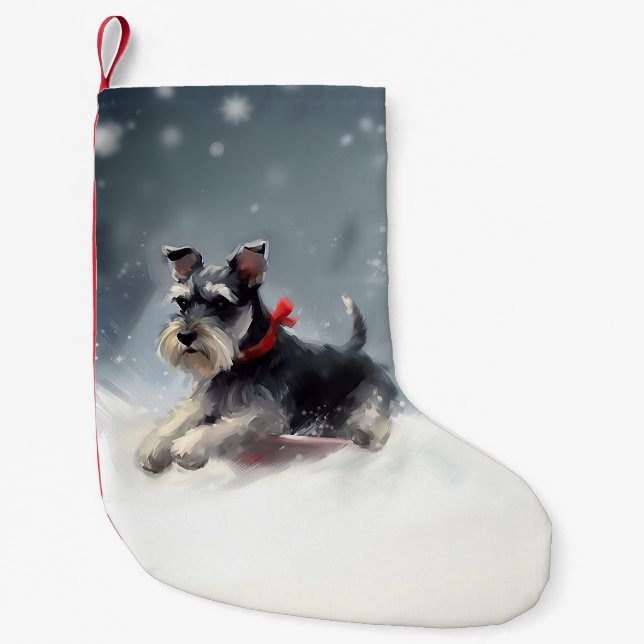 Miniature Schnauzer Christmas snow winter Small Christmas Stocking (Front)
