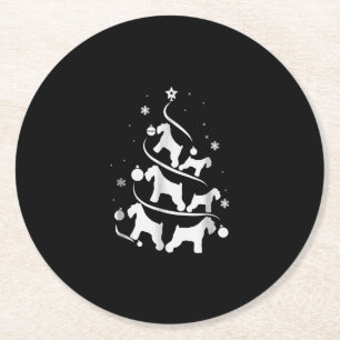 miniature schnauzer christmas tree dog lover round paper coaster