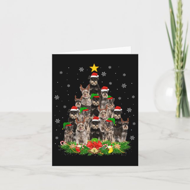 Miniature Schnauzer Christmas Tree Lights Santa Pe Card (Front)