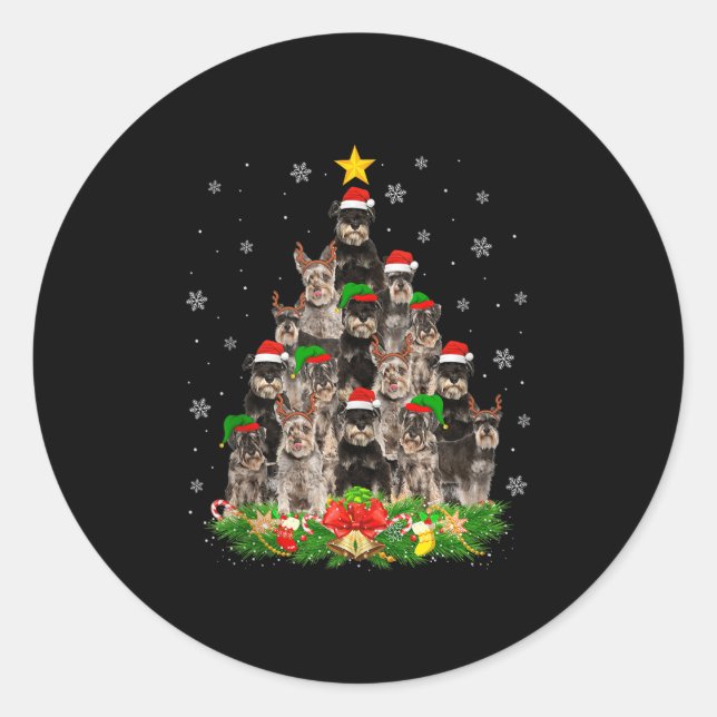 Miniature Schnauzer Christmas Tree Lights Santa Pe Classic Round Sticker (Front)