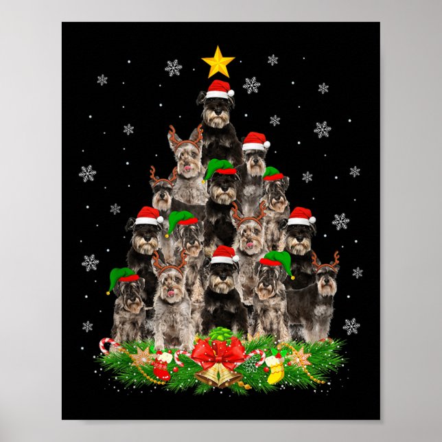 Miniature Schnauzer Christmas Tree Lights Santa Pe Poster (Front)