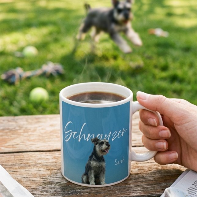 Miniature Schnauzer Custom Name Retro Blue Sky Coffee Mug (Creator Uploaded)