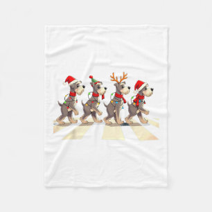 Miniature Schnauzer Dog Crossing Road Xmas Fleece Blanket