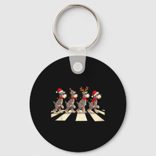 Miniature Schnauzer Dog Crossing Road Xmas  Key Ring