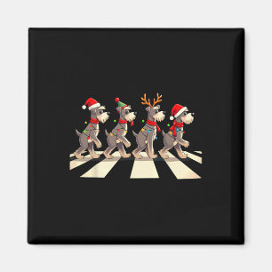 Miniature Schnauzer Dog Crossing Road Xmas Magnet