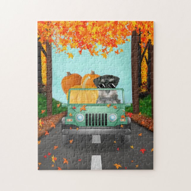 Miniature Schnauzer Dog Fall Pumpkin Jigsaw Puzzle (Vertical)