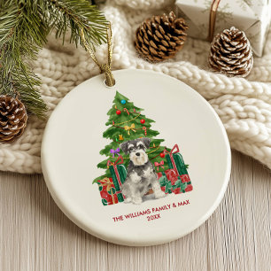 Miniature Schnauzer Dog Family Christmas Ceramic Ornament