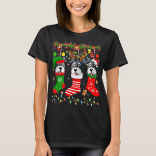 Miniature Schnauzer Dog In Christmas Socks Santa L T-Shirt