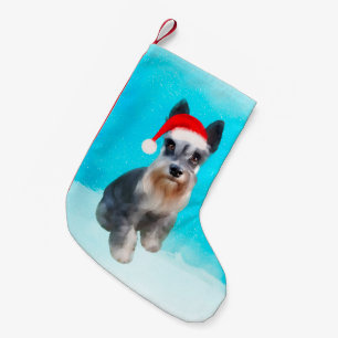 Miniature Schnauzer Dog In Snow Christmas Hat Small Christmas Stocking