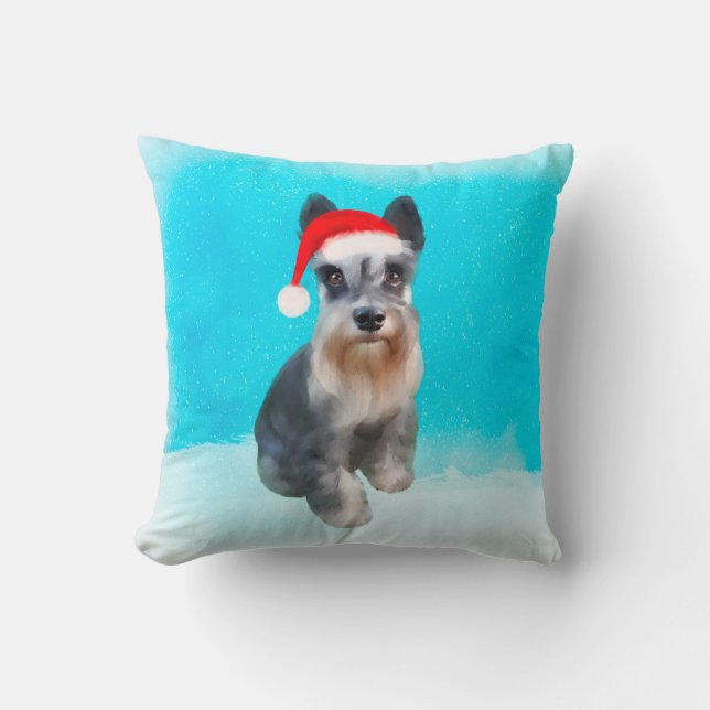 Miniature Schnauzer Dog In Snow Christmas Holiday Cushion (Front)