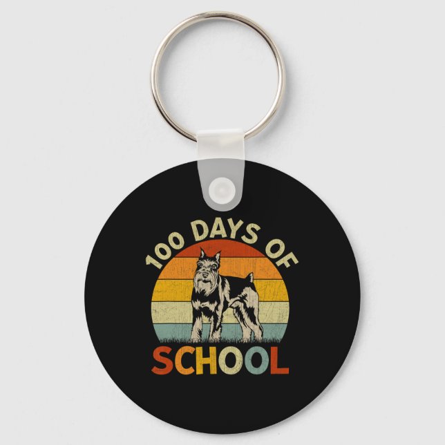 Miniature Schnauzer Dog Retro Boys Girls 100th Day Key Ring (Front)