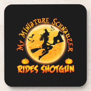 Miniature Schnauzer Dog Rides Shotgun Witch Funny Coaster