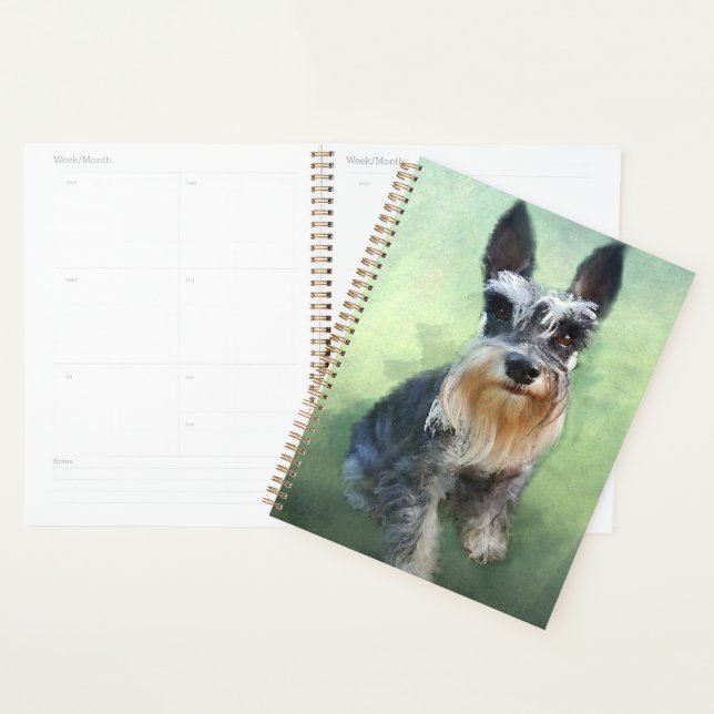 Miniature Schnauzer Dog Water Colour Art Painting Planner (Display)