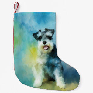 Miniature Schnauzer Dog Water Colour Art Painting Small Christmas Stocking