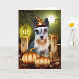 Miniature Schnauzer Dog with Witch Hat Halloween  Card