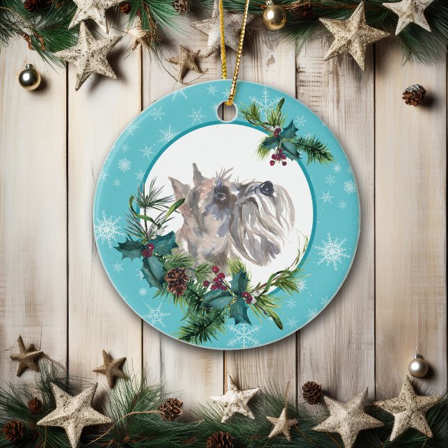 Miniature Schnauzer Evergreen Blue Snowflake Ceramic Ornament (Creator Uploaded)