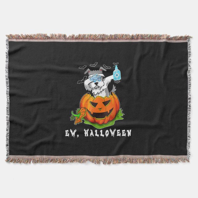 Miniature Schnauzer Ew Halloween Pumpkin Washing Throw Blanket (Front)