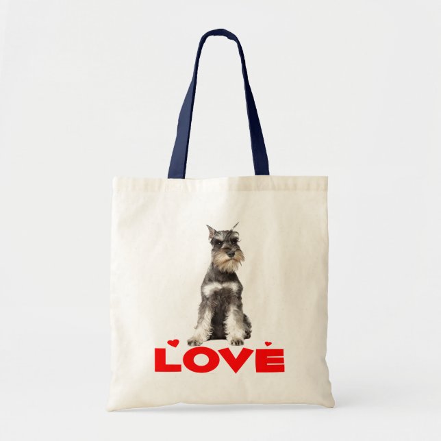 Miniature Schnauzer Grey Puppy Dog Red Heart Tote Bag (Front)